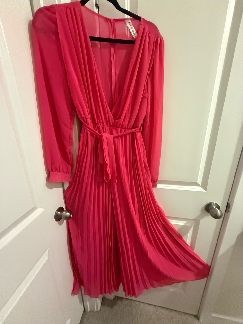 Women's Pink Pleated V-Neck Wrap Jumpsuit